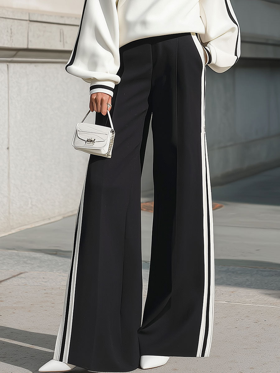 Chic Monochrome Half-Zip Sweatshirt & Wide-Leg Trouser Set