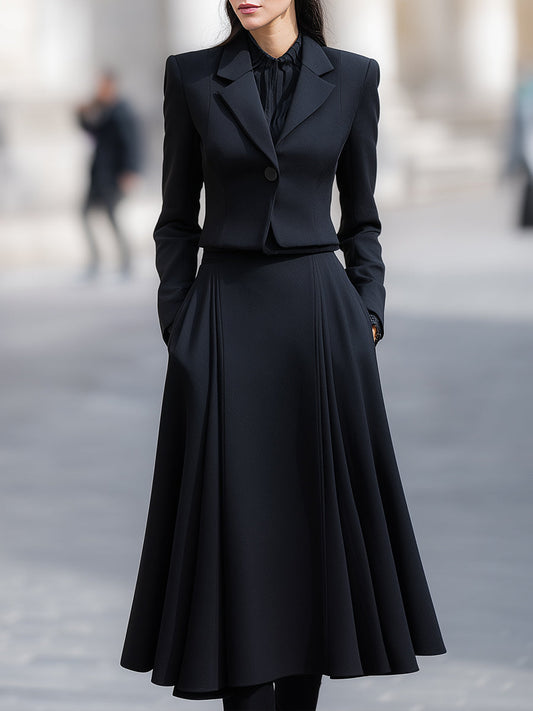 Tailored Blazer & Midi Skirt Set With Structured Elegance